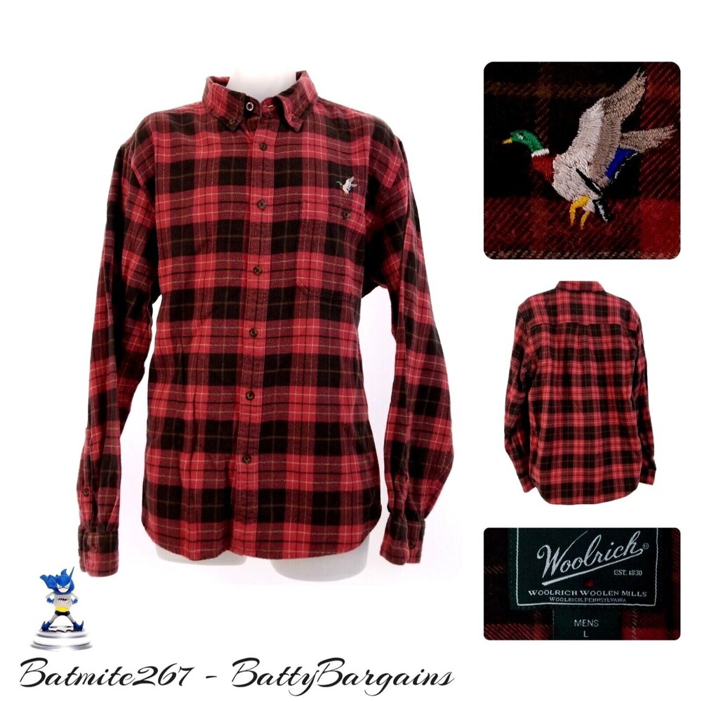 VTG Woolrich Red Buffalo Mens L Flannel Duck Hunting Shirt Vintage L/S Shooting